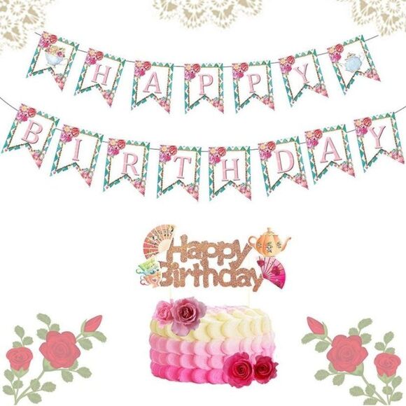 5/$35 LaVenty Lets Partea Banner Tea Birthday Decoration Partea Birthday Banner - Picture 1 of 6